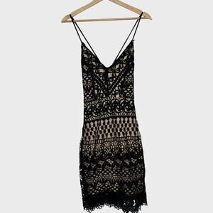 Lulus Enchanted Love Black Lace Dress XS Bodycon V Neck Romantic Gothic Cocktail